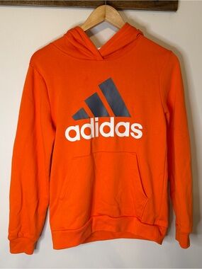 Adidas Youth Large (14/16) Orange Logo Fleece Performance Hoodie Sweatshirt